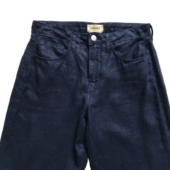 L'Agence Danica Linen Wide Leg Pants Womens 25 Navy Blue High Rise Crop Cropped - Picture 5 of 14